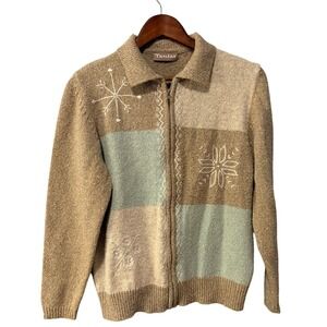 Tanjay Womens Tan Blue Colorblock Knit Button Front Cardigan Sweater J46111783